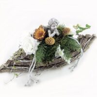 DEKORACE – SMUTEČNÍ FLORISTIKA Loďka, přírodní, bílá 40 cm