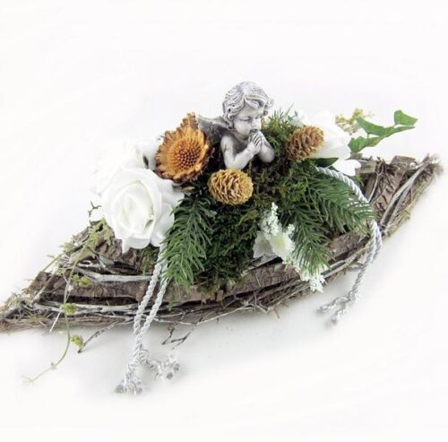DEKORACE – SMUTEČNÍ FLORISTIKA Loďka, přírodní, bílá 40 cm - Obrázek 1