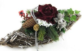 DEKORACE – SMUTEČNÍ FLORISTIKA Loďka, přírodní, červená 40 cm