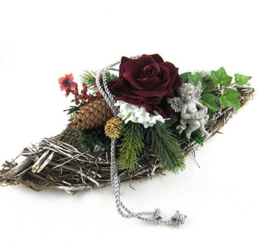 DEKORACE – SMUTEČNÍ FLORISTIKA Loďka, přírodní, červená 40 cm - Obrázek 1