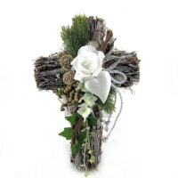 DEKORACE – SMUTEČNÍ FLORISTIKA Kříž bílý, 30 cm