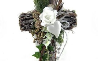 DEKORACE – SMUTEČNÍ FLORISTIKA Kříž bílý, 30 cm