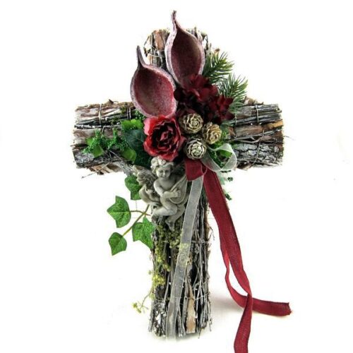 DEKORACE – SMUTEČNÍ FLORISTIKA Kříž červený, 30 cm - Obrázek 1