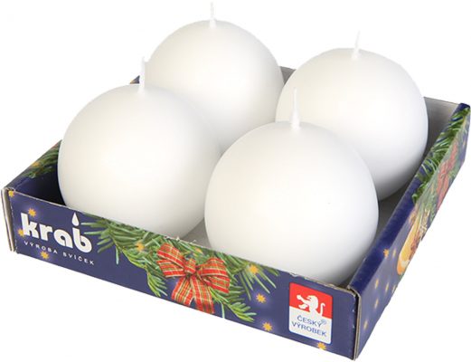 Svíčka adventní koule 60 mm - bílá (4ks)