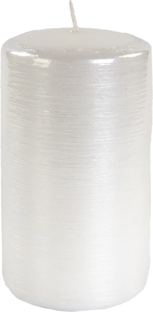 Svíčka válec Kontury drátkovaný motiv 70x130 mm - metalická bílá - Obrázek 1