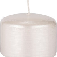 Svíčka válec Kontury drátkovaný motiv 70x50 mm - metalická bílá