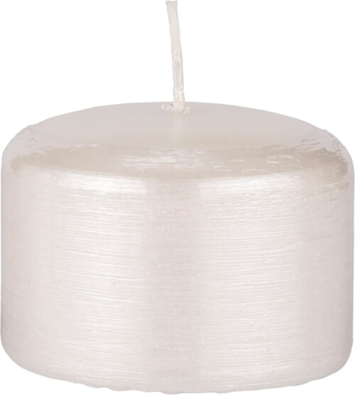 Svíčka válec Kontury drátkovaný motiv 70x50 mm - metalická bílá - Obrázek 1