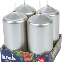 Svíčka adventní válec 40x80 mm - metalická stříbrná (4ks)