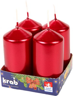 Svíčka adventní válec 40x80 mm - metalická bordó (4ks)