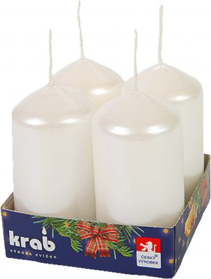 Svíčka adventní válec 40x80 mm - metalická bílá perleť (4ks)