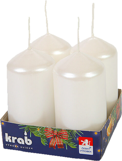 Svíčka adventní válec 40x80 mm - metalická bílá perleť (4ks) - Obrázek 1