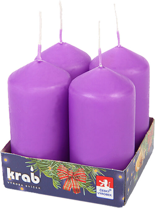 Svíčka adventní válec 40x80 mm - fialová (4ks) - Obrázek 1