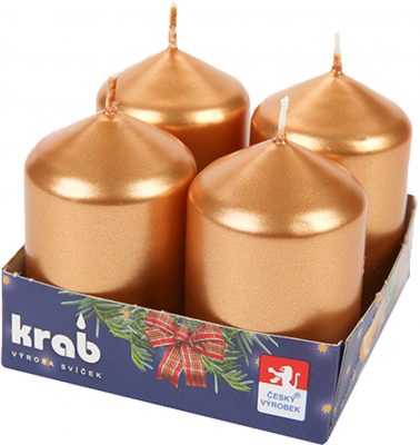 Svíčka adventní válec 40x60 mm - metalická zlatá (4ks)