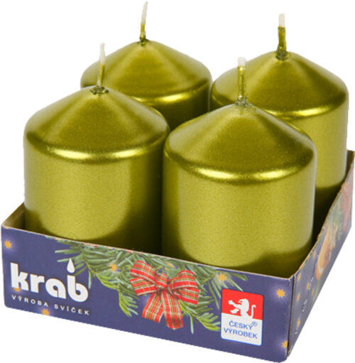 Svíčka adventní válec 40x60 mm - metalická zelená (4ks) - Obrázek 1