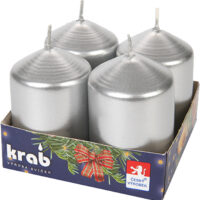 Svíčka adventní válec 40x60 mm - metalická stříbrná (4ks)