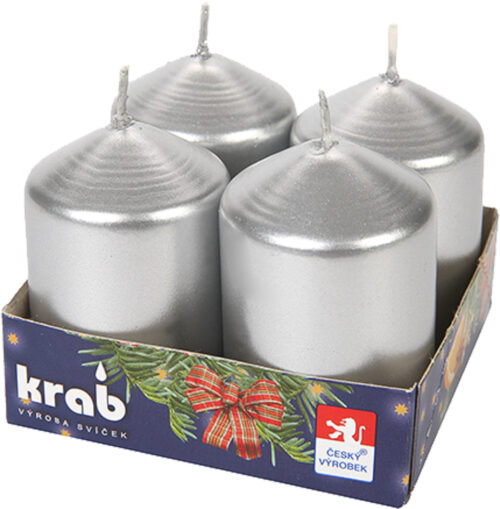 Svíčka adventní válec 40x60 mm - metalická stříbrná (4ks) - Obrázek 1