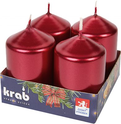 Svíčka adventní válec 40x60 mm - metalická bordó (4ks)