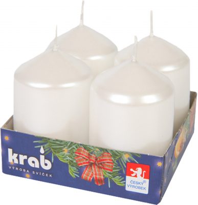 Svíčka adventní válec 40x60 mm - metalická bílá perleť (4ks)