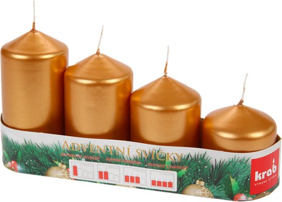 Svíčka adventní schody 50x60/75/90/105 mm - metalická zlatá (4ks)