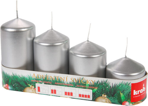 Svíčka adventní schody 50x60/75/90/105 mm - metalická stříbrná (4ks) - Obrázek 1