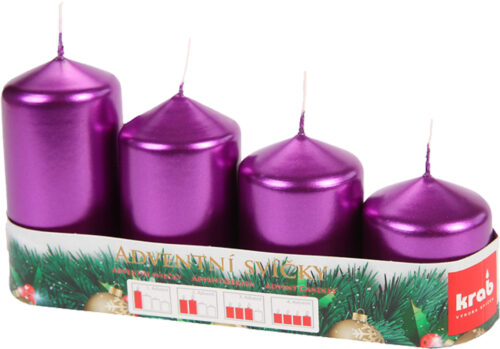 Svíčka adventní schody 50x60/75/90/105 mm - metalická fialová (4ks) - Obrázek 1