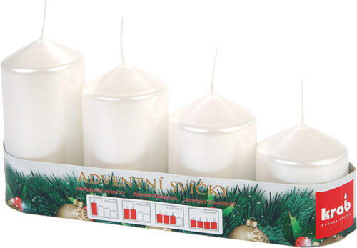 Svíčka adventní schody 50x60/75/90/105 mm - metalická bílá perleť (4ks) - Obrázek 1