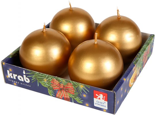 Svíčka adventní koule 60 mm - metalická zlatá (4ks)