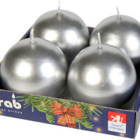 Svíčka adventní koule 60 mm - metalická stříbrná (4ks)