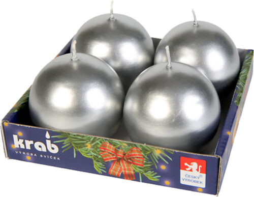 Svíčka adventní koule 60 mm - metalická stříbrná (4ks) - Obrázek 1