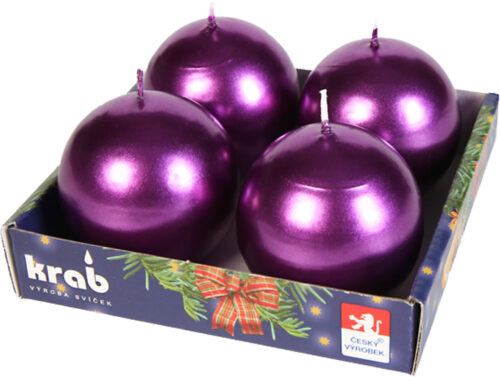 Svíčka adventní koule 60 mm - metalická fialová (4ks) - Obrázek 1