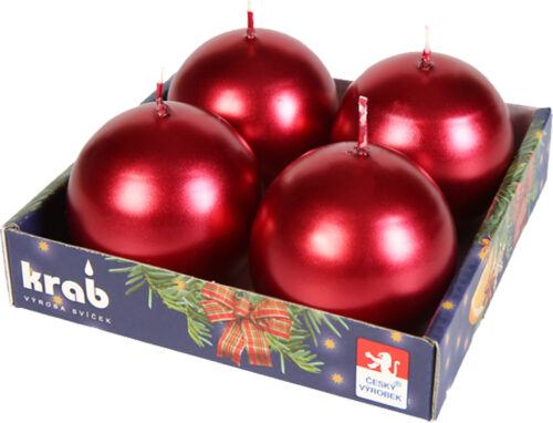 Svíčka adventní koule 60 mm - metalická bordó (4ks) - Obrázek 1