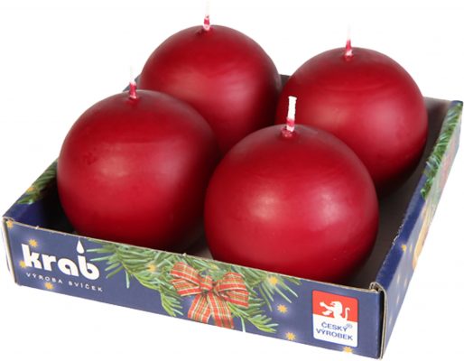 Svíčka adventní koule 60 mm - bordó (4ks)