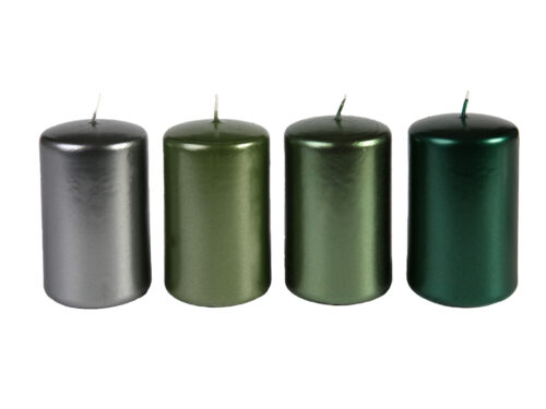 Svíčka adventní válec 60x100 mm - metalická mix zelená (4ks) - Obrázek 1