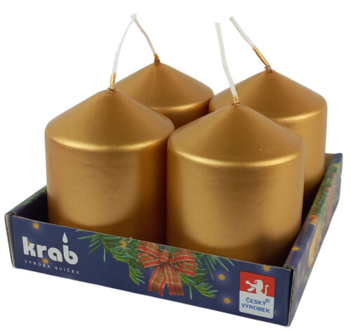 Svíčka adventní válec 60x80 mm - metalická zlatá (4ks) - Obrázek 1