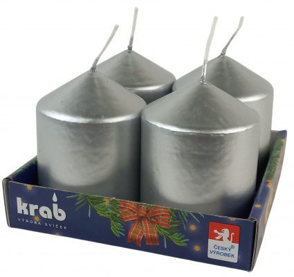 Svíčka adventní válec 60x80 mm - metalická stříbrná (4ks)