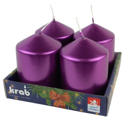 Svíčka adventní válec 60x80 mm - metalická fialová (4ks)