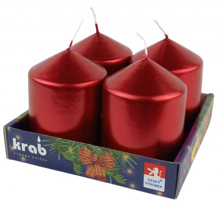 Svíčka adventní válec 60x80 mm - metalická bordó (4ks)