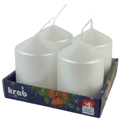 Svíčka adventní válec 60x80 mm - metalická bílá perleť (4ks)