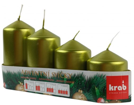 Svíčka adventní schody 50x60/75/90/105 mm - metalická zelená (4ks)