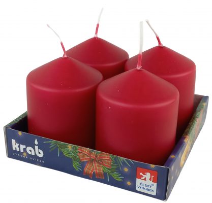 Svíčka adventní válec 60x80 mm - bordó (4ks)