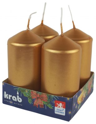 Svíčka adventní válec 40x80 mm - metalická zlatá (4ks)