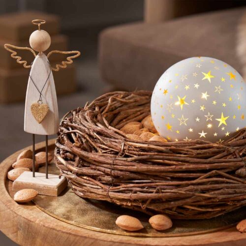 LED skl. koule s hvězdami, pr. 12 CM, bílá, zlatá - Obrázek 2