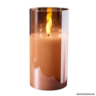 Svíčka LED ve skle, s časovačem 7,5x15, zlatá, krémová