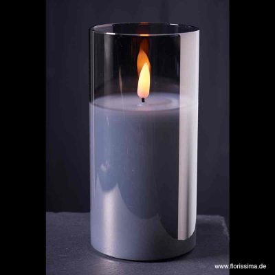 Svíčka LED ve skle, s časovačem 7,5x15, šedá, creme