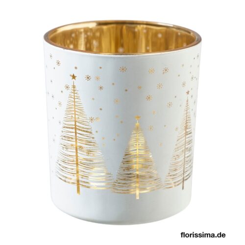 Dekorativní skleněná nádoba na svíčku stromek 7x8 cm, bílá - Obrázek 1