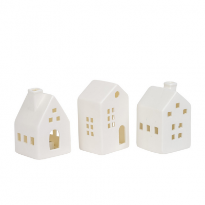 DOMEK keramika, mini, bílý s LED, 6,5x6,5x10,5 cm