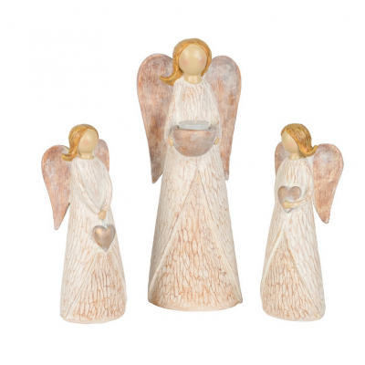 Anděl ´Farris´, bílá, antik/přírodní 11x7,5x25 cm