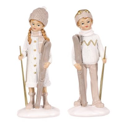 Chlapec a dívka s lyžemi, polyresin