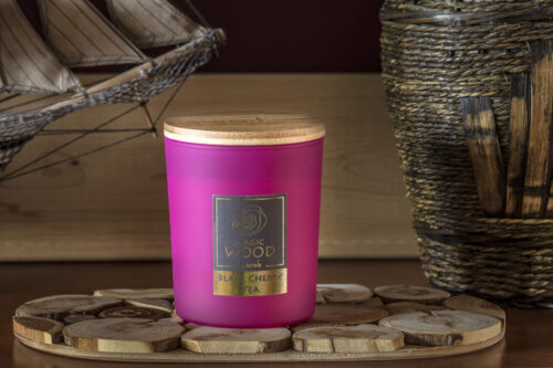 Svíčka sklo - MAGIC WOOD 300 g - Black Cherry Tea - Obrázek 2