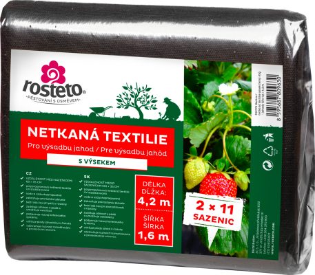Neotex / netkaná textilie Rosteto - výsek černý 45g - jahody šíře 1,6 x 4,2 m
